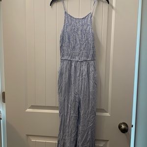 Blue and white stripped jumpsuit